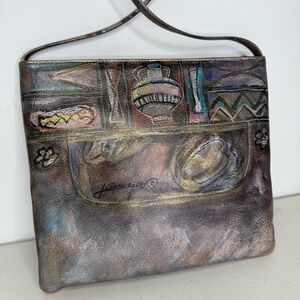 NEW Jane Yoo Leather Vintage Shoulder Bag 10x9”